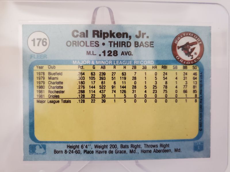 Photo 2 of 1982 FLEER CAL RIPKEN ROOKIE!!
CENTERED AND SHARP!! GET THIS GRADED!!