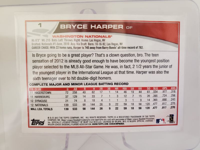 Photo 2 of 2012 TOPPS BRYCE HARPER ROOKIE!!
WOW IS THIS AN IMMACULATE CARD!!