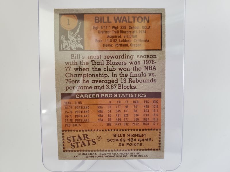 Photo 2 of 1978 TOPPS BILL WALTON BASKETBALL CARD
WOW IS THIS A VERY SHARP CARD!! LOOK AT IT!!