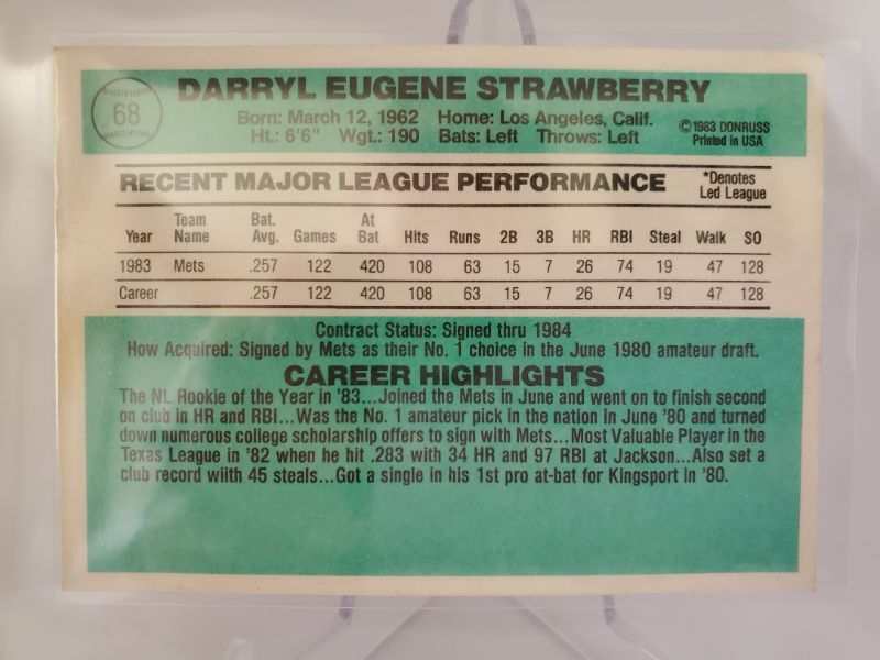 Photo 2 of 1984 DONRUSS DARRYL STRAWBERRY ROOKIE!!!
WHAT A SHARP CARD