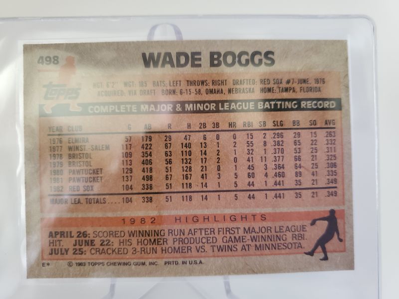 Photo 2 of 1983 TOPPS WADE BOGGS ROOKIE!!
WOW IS THIS CARD SHARP!!
MINT ONES GO FOR 800