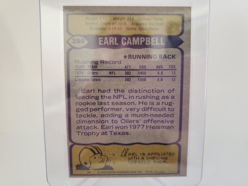 Photo 2 of 1979 EARL CAMPBELL ROOKIE!!
SHARP CARD HERE AND MINT 10s GO FOR OVER 10K!!!