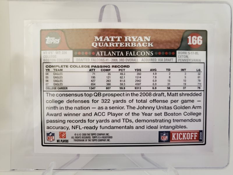 Photo 2 of 2007 TOPPS MATT RYAN ROOKIE!!
GET THIS FUTURE HALL OF FAMER CARD NOW!! IT IS SHARP