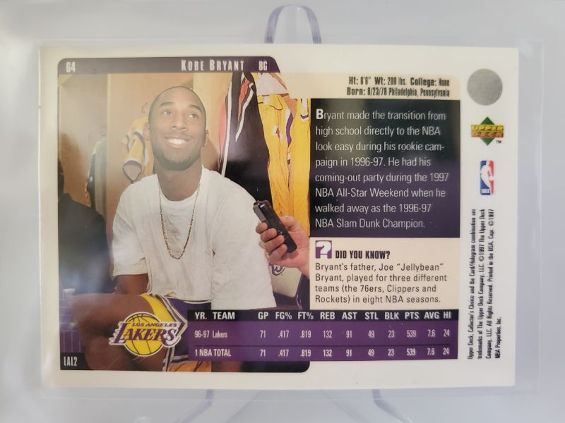 Photo 2 of 1997 UPPER DECK COLLECTORS CHOICE KOBE BRYANT!!
WOW A 2ND YEAR KOBE!!! THIS SHARP!!