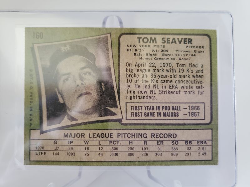 Photo 2 of 1971 TOPPS TOM SEAVER!!!
THESE CARDS ARE THE TOUGHEST TO FIND MINT!!
