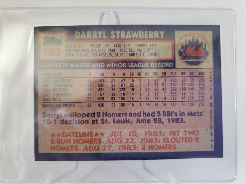 Photo 2 of 1984 DARRYL STRAWBERRY ROOKIE CARD!!
THIS CARD IS IMMACULATE!!
