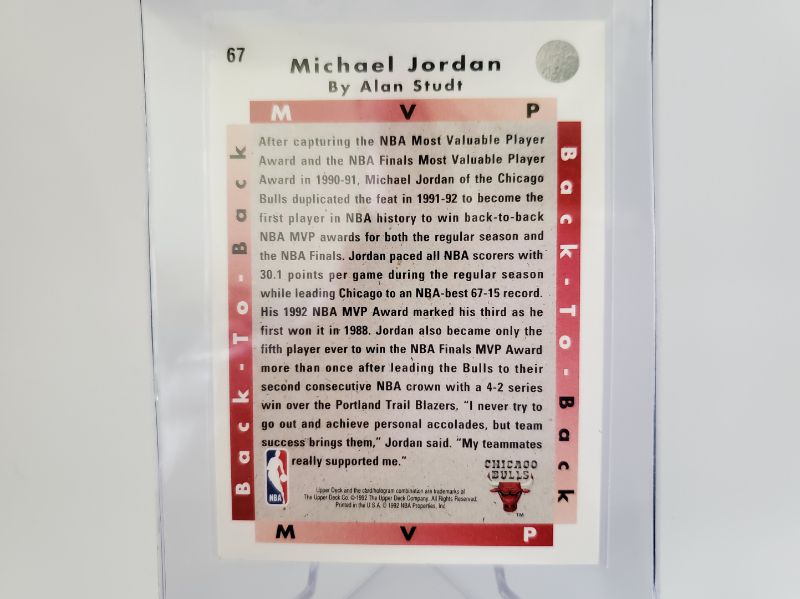 Photo 2 of 1992 UPPER DECK MICHAEL JORDAN MVP CARD!!
EXTREMELY SHARP 