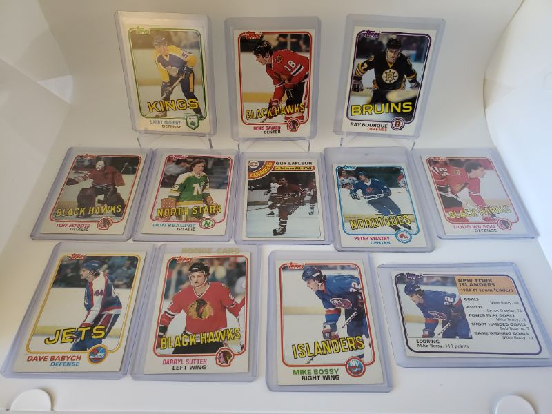 Photo 1 of 12 TOPPS NHL ROOKIE/STAR/HALL OF FAME CARDS
MIKE BOSSY/SAVARD/BORQUE/SUTTER  WOW ALL OF THEM ARE BEYOND SHARP!!
UNGRADED VALUE OF THESE ARE OVER 300!!! A DEAL HERE FOR YOUR HOCKEY FANS!!