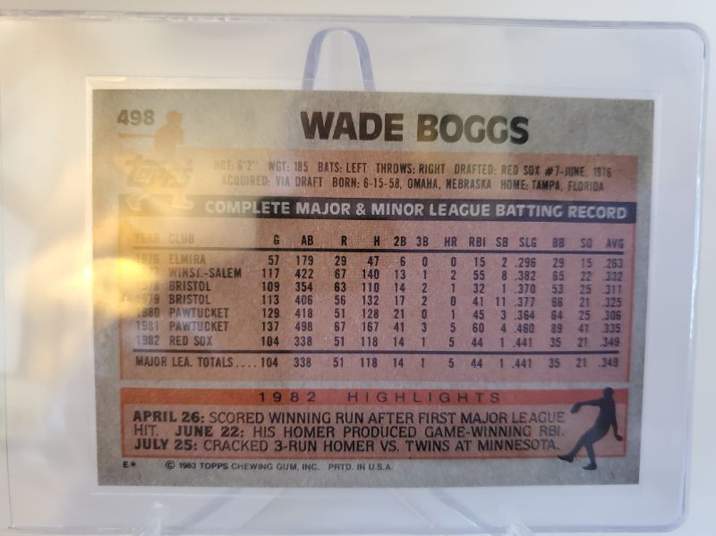 Photo 2 of 1983 TOPPS WADE BOGGS ROOKIE!!
WOW IS THIS A SHARP CARD!!!