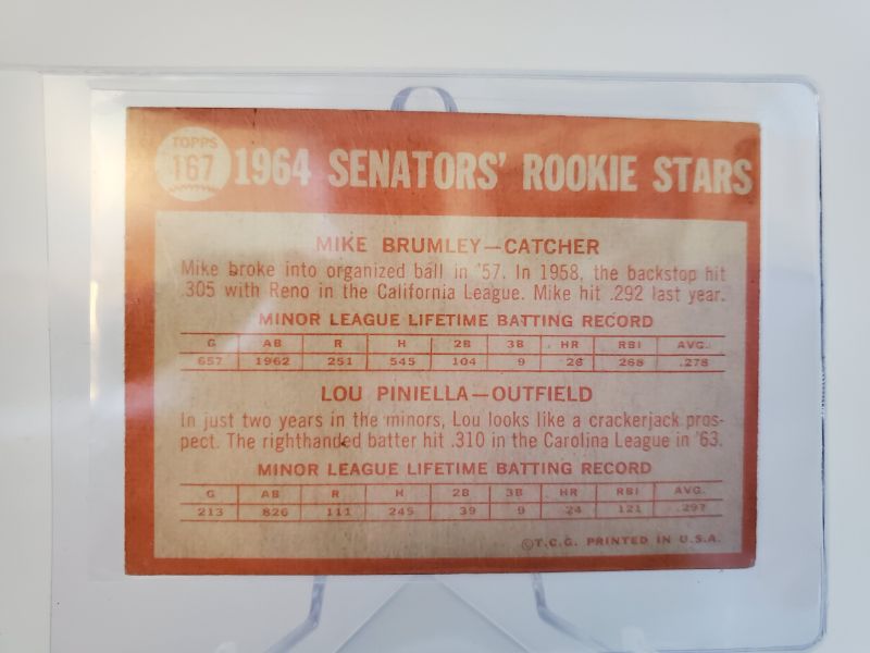 Photo 2 of 1964 TOPPS LOU PINELLA ROOKIE CARD!!
PLAYER GREAT AND MANAGER HALL OF FAMER!!