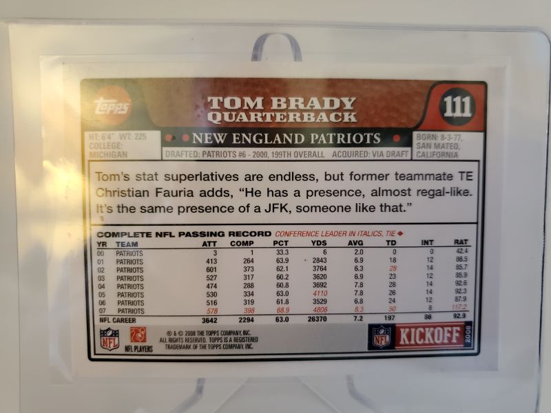 Photo 2 of 2007 TOPPS TOM BRADY!! AN ICONIC CARD AND TOUGH TO GET
IMMACULATE CONDITION HERE