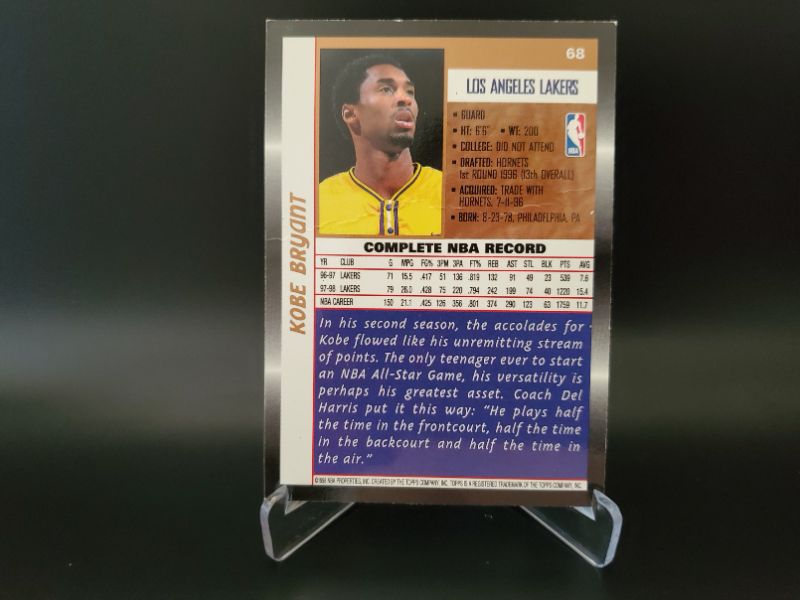 Photo 2 of 1998 TOPPS KOBE BRYANT!!!  AN EARLY KOBE FOR A GREAT DEAL!!!