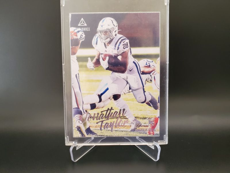 Photo 1 of 2020 PANINI JONATHON TAYLOR ROOKIE CARD!!  
WOW DID YOU SEE THE GAME THURSDAY!! A SURE FIRE PROBOWLER!!
EXTREMELY NICE CARD AND SHARP!!