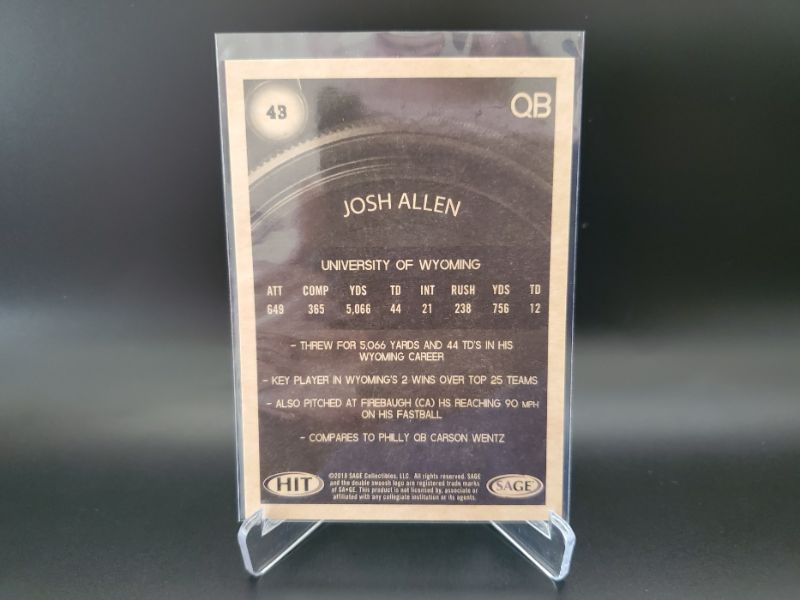 Photo 2 of 2018 JOSH ALLEN ROOKIE CARD!!
SHARP AND IN CHARGE HERE!!
GET HIM WHILE YOU CAN!!