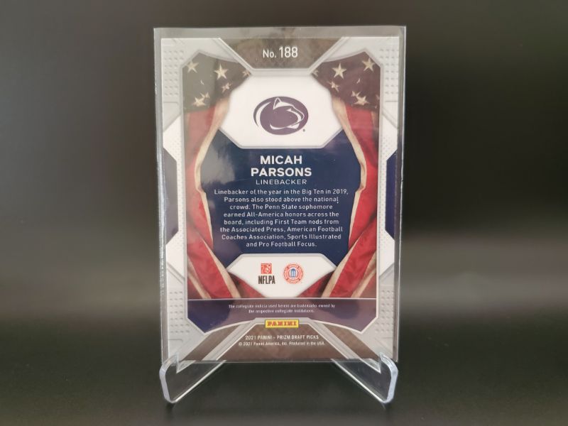 Photo 2 of 2021 PANINI PRIZM MICAH PARSONS!! IMMACULATE CARD HERE!!
SURE TO BE DEFENSIVE ROOKIE OF THE YEAR AND POSSIBLE ROY!!
DALLAS FANS LOOK AT THIS!!