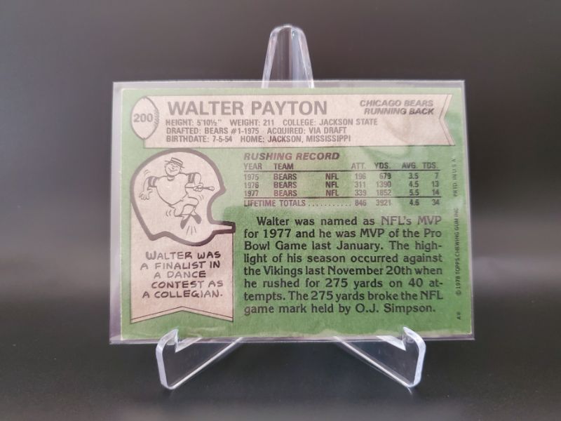 Photo 2 of 1978 WALTER PAYTON!!! WOW IS THIS A NICE CARD!
GEM MINT ONES GO FOR 1K!!! HOW NICE IS THIS CARD!!!