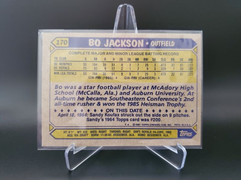 Photo 2 of 1987 TOPPS BASEBALL BO JACKSON ROOKIE!!
IMMACULATE CARD AND CENTERED!!
