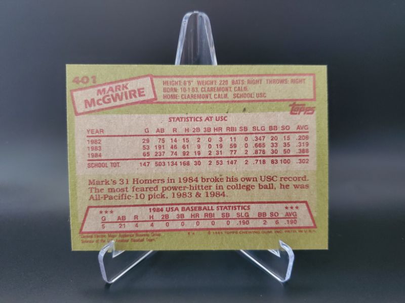 Photo 2 of 1985 TOPPS MARK MCGWIRE ROOKIE!!
WOW WHAT A SHARP CARD HERE!!!