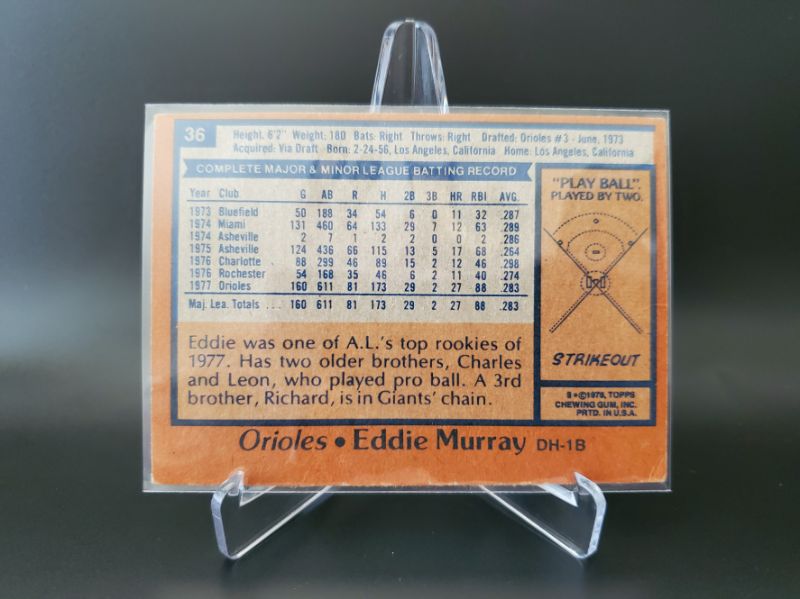 Photo 2 of 1978 TOPPS EDDIE MURRAY ROOKIE!!
A HALL OF FAMER ROOKIE!!!