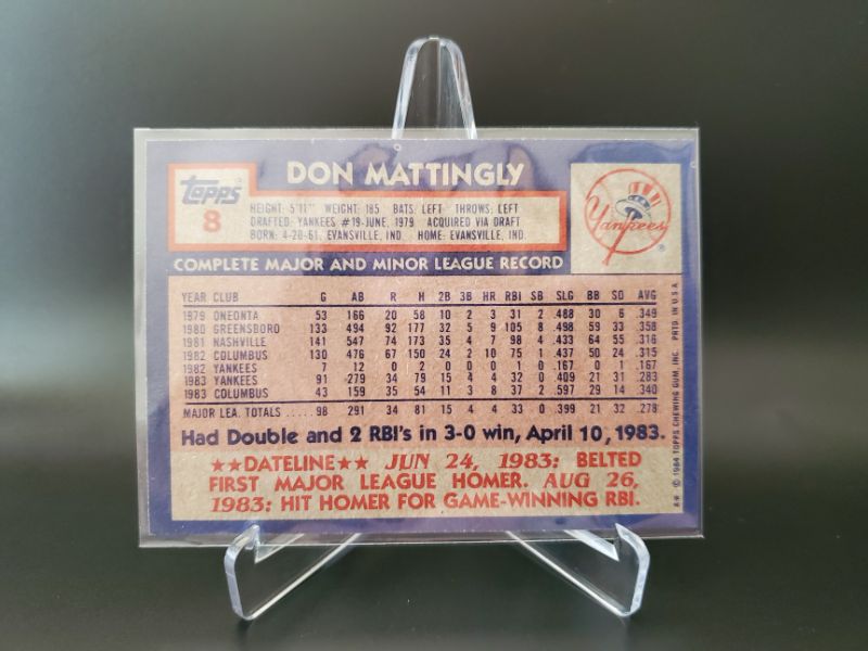 Photo 2 of 1984 TOPPS DON MATTINGLY!!! DONNY BASEBALL AT HIS BEST!!
LOOK AT THIS CARD!! GET IT GRADED FAST!!
MINT GRADED GO FOR 850!!!!