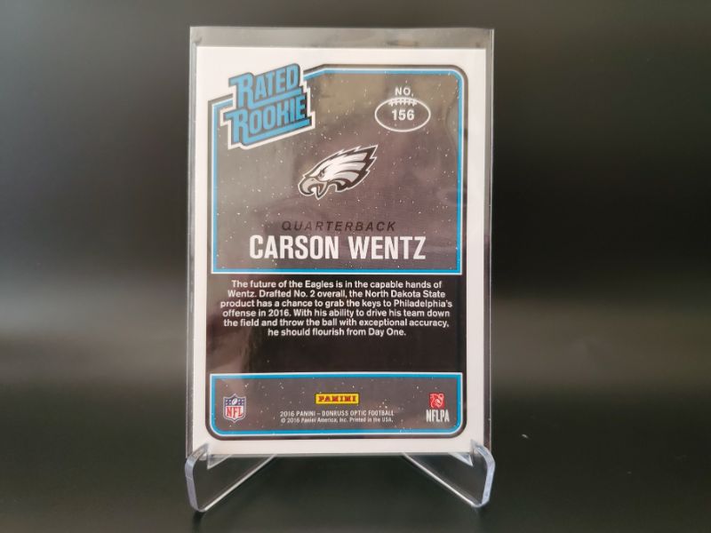 Photo 2 of 2016 DONRUSS OPTIC CARSON WENTZ RATED ROOKIE!!!
BEYOND IMMACULATE AND REALLY A WINNER HERE!!