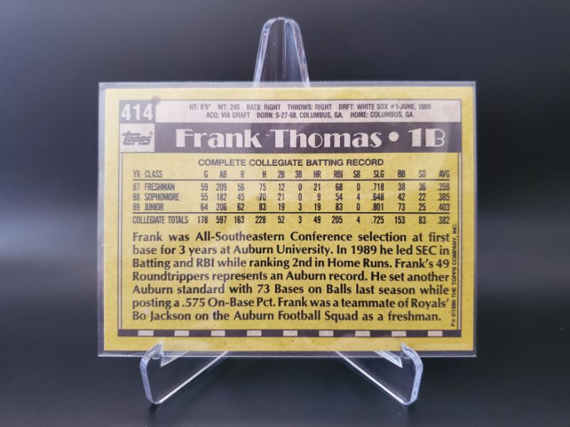 Photo 2 of 1990 TOPPS FRANK THOMAS ROOKIE!!
IMMACULATE CARD OF THE HALL OF FAMER!!