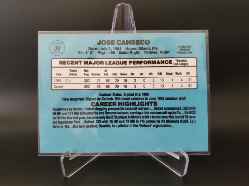 Photo 2 of 1986 DONRUSS JOSE CANSECO!!!
WHAT A CARD FOR JOSE