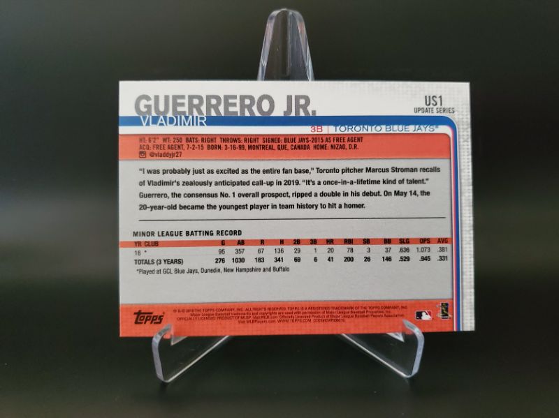 Photo 2 of 2019 TOPPS VLAD GUERRERO JR ROOKIE!!
SHARP CARD!!!