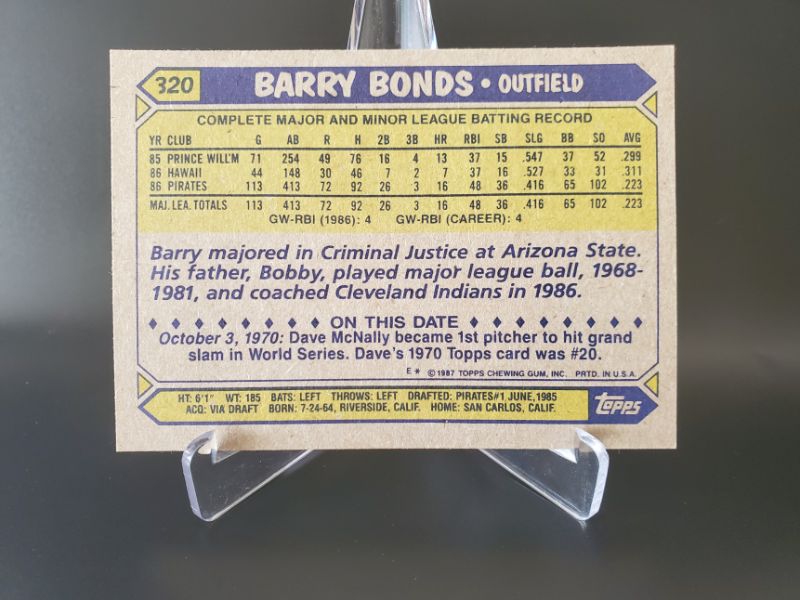 Photo 2 of 1987 TOPPS BARRY BONDS UNCORRECTED ERROR ROOKIE CARD!!
WOW IS THIS A GEM CARD HERE!! 
MSRP=$400