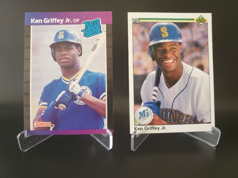 Photo 1 of 1989 DONRUSS KEN GRIFFEY JR ROOKIE AND 1990 UPPER DECK GRIFFEY JR!!
THESE TWO ARE SHARP 
MSRP=$300