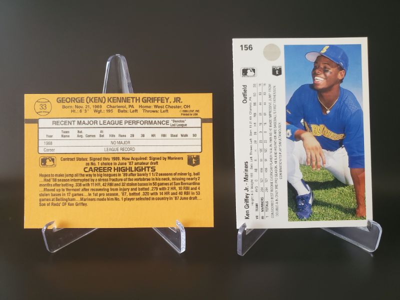 Photo 2 of 1989 DONRUSS KEN GRIFFEY JR ROOKIE AND 1990 UPPER DECK GRIFFEY JR!!
THESE TWO ARE SHARP 
MSRP=$300