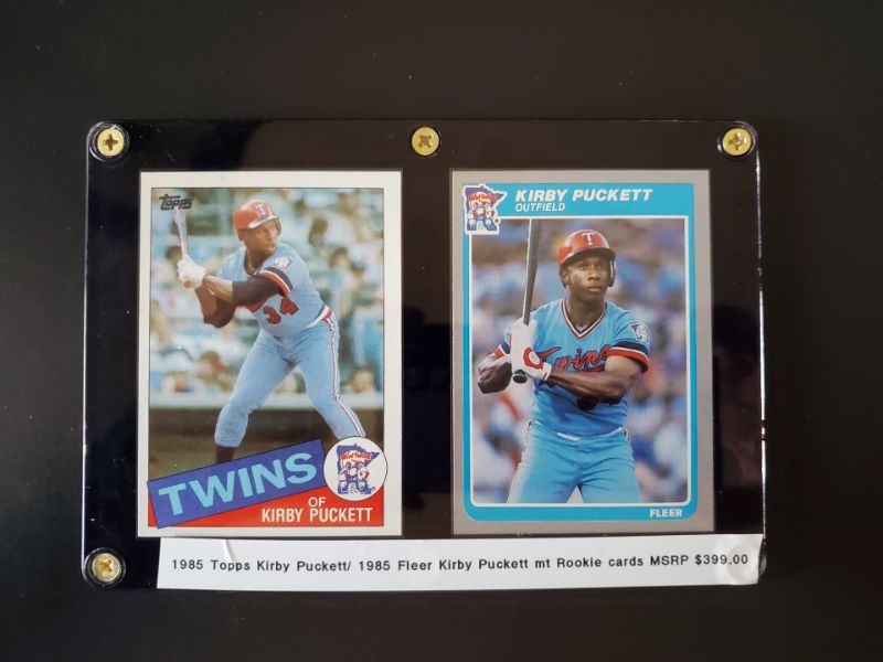 Photo 1 of 1985 FLEER AND TOPPS KIRBY PUCKETT ROOKIE CARD DISPLAY!!
WOW BOTH CARDS ARE BEYOND SHARP!!
MSRP=$399.00