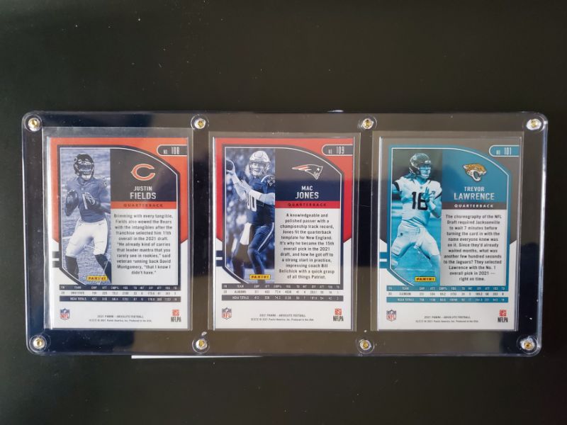 Photo 2 of 2021 PANINI ABSOLUTE TREVOR LAWRENCE, MAC JONES, JUSTIN FIELDS ROOKIE CARDS!!
IMMACULATE CARDS AND SHARP!!  THE VALUE WILL JUST KEEP RISING HERE!!
MSRP=$199.00