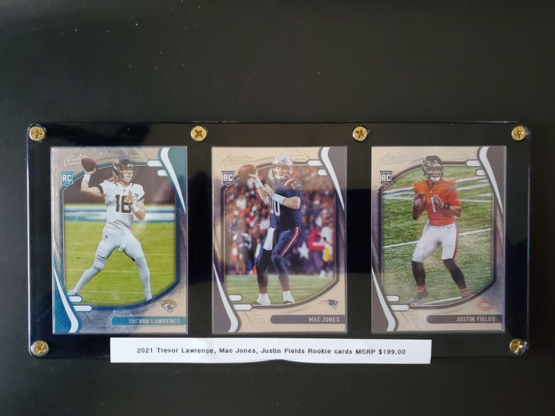 Photo 1 of 2021 PANINI ABSOLUTE TREVOR LAWRENCE, MAC JONES, JUSTIN FIELDS ROOKIE CARDS!!
IMMACULATE CARDS AND SHARP!!  THE VALUE WILL JUST KEEP RISING HERE!!
MSRP=$199.00