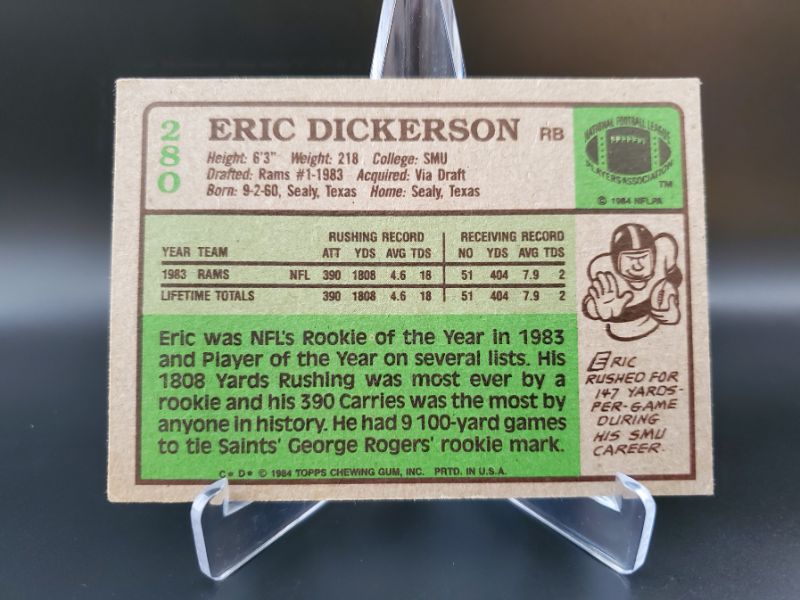 Photo 2 of 1984 ERIC DICKERSON ROOKIE CARD!!
ONE OF THE BEST RUNNING BACKS EVER!!
PONY UP FOR THIS ONE!!