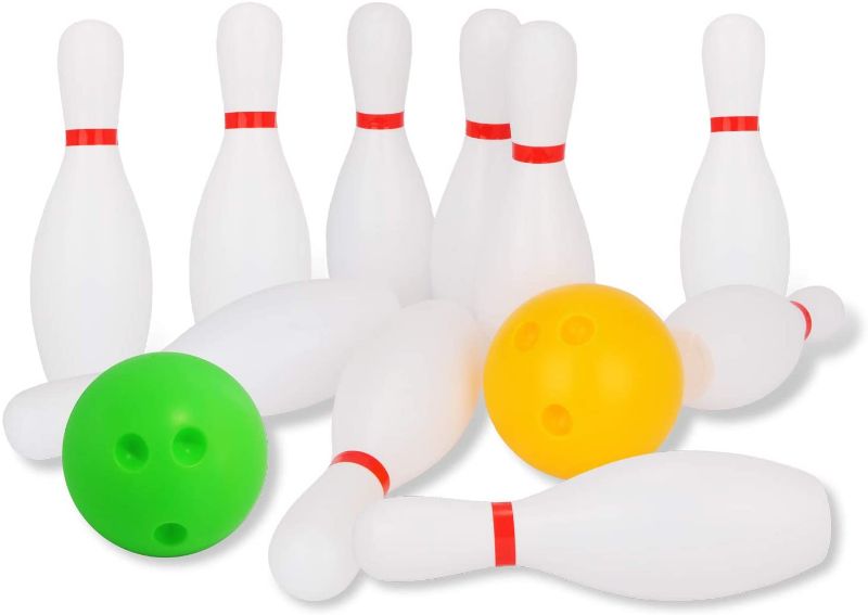 Photo 1 of  Kids Bowling Set White Pins and 2 Balls, Suitable as Toy Gifts, Early Education, Indoor & Outdoor Games, Great for Toddler Preschoolers and School-age Child, Boys & Girls
