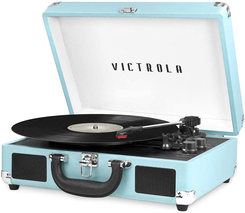 Photo 1 of Victrola Vintage 3-Speed Bluetooth Portable Suitcase Record Player with Built-in Speakers | Upgraded Turntable Audio Sound| Includes Extra Stylus | Turquoise, Model Number: VSC-550BT...PARTS ONLY.................!!!!!!!!!!!!!!!!!!!!!!!!!!!!!!!!!!!!!!
