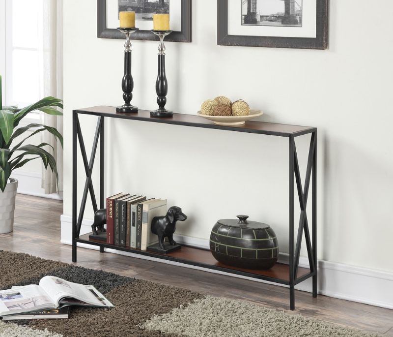 Photo 1 of Convenience Concepts Tucson Console Table with Shelf in Black / Cherry Finish - Convenience Concepts 161899
