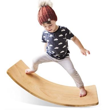 Photo 1 of Wooden Wobble Balance Board Waldorf Toys Balance Board Kid Yoga Board Curvy Board - Wooden Rocker Board 35 Inch