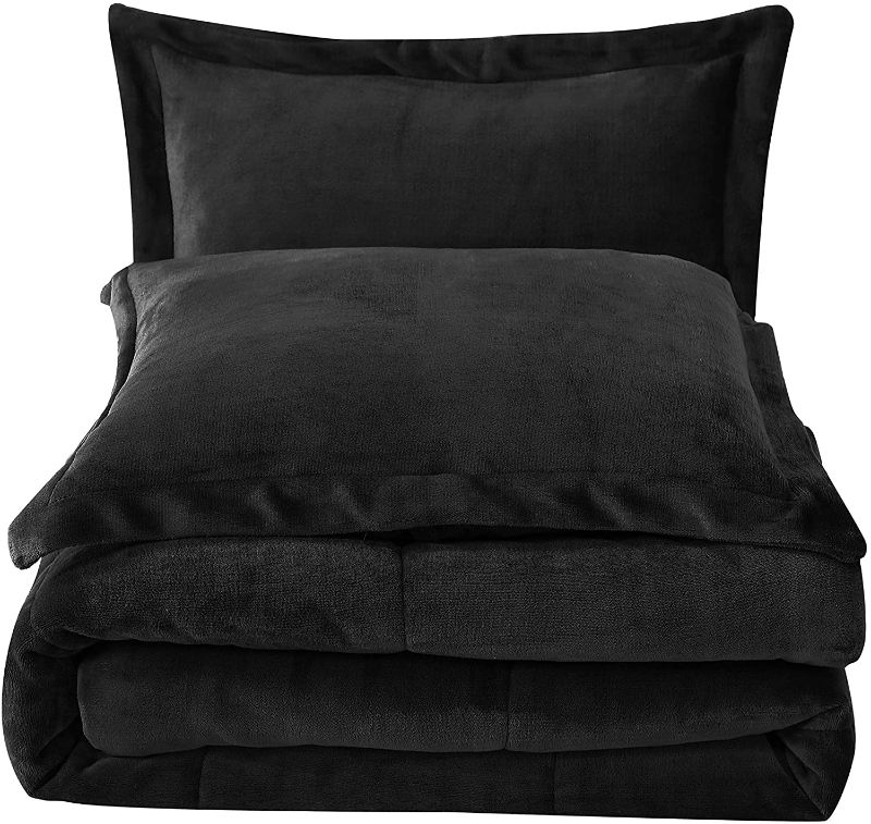 Photo 1 of Chezmoi Collection 3-Piece Micromink Sherpa Reversible Down Alternative Comforter Set (Queen, Black)