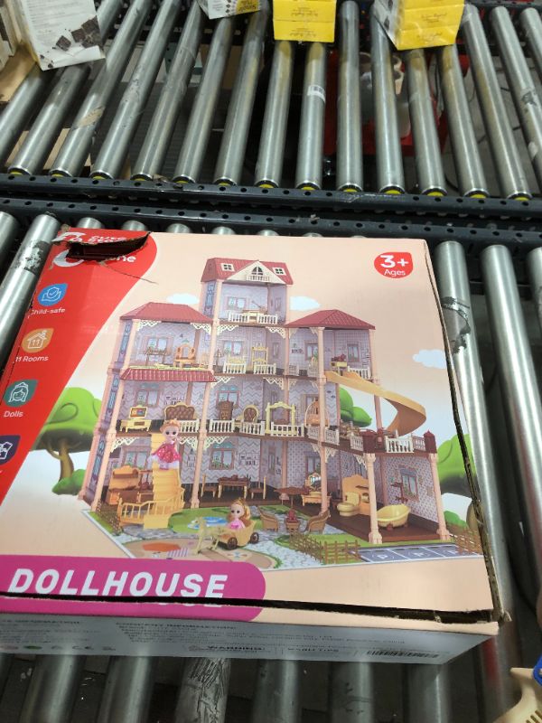 Photo 3 of CUTE STONE 11 Rooms Huge Dollhouse with 2 Dolls and Colorful Light, 34" x 32" x 28" Dream House Doll House Dreamhouse Gift for Girls