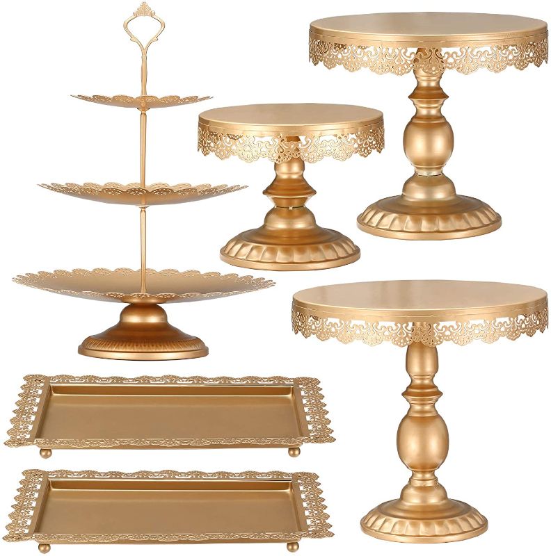 Photo 1 of  Set of 6 Pieces Metal Cake Stands Round Cake Stands Square Candy Fruite Display Plate Cupcake Serving Tower Wedding Brithday Party Celebration Home Decoration,Antique Gold