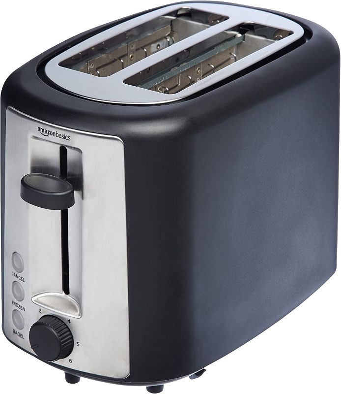 Photo 1 of Amazon Basics 2 Slice, Extra-Wide Slot Toaster with 6 Shade Settings, Black