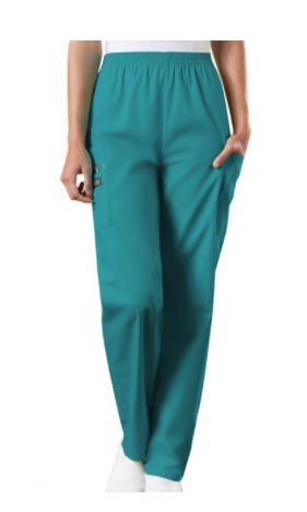 Photo 1 of Cherokee Workwear Scrubs Pant for Women Natural Rise Tapered Pull-On Cargo 4200, Teal Blue, Large