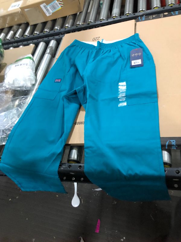 Photo 2 of Cherokee Workwear Scrubs Pant for Women Natural Rise Tapered Pull-On Cargo 4200, Teal Blue, Large