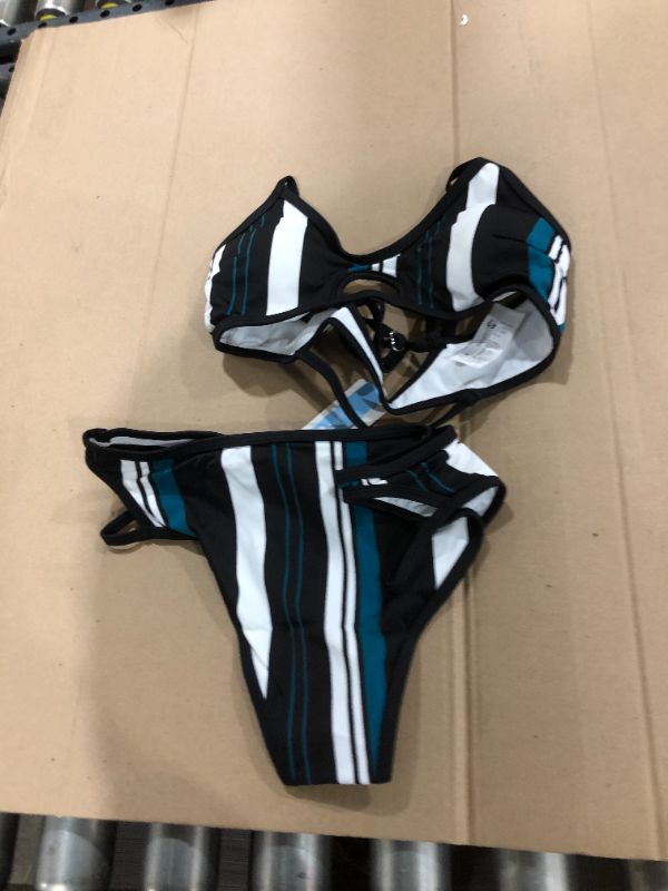 Photo 2 of Blue White And Black Striped Bikini, Medium