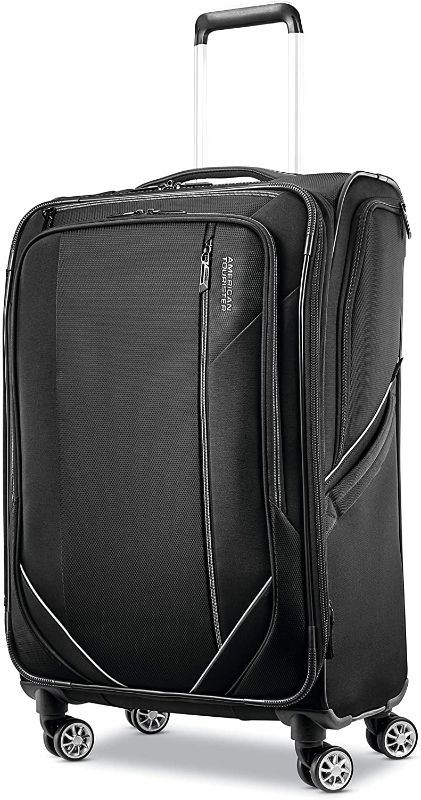 Photo 1 of American Tourister Zoom Turbo Softside Expandable Spinner Wheel Luggage, Black, Checked-Medium 25-Inch