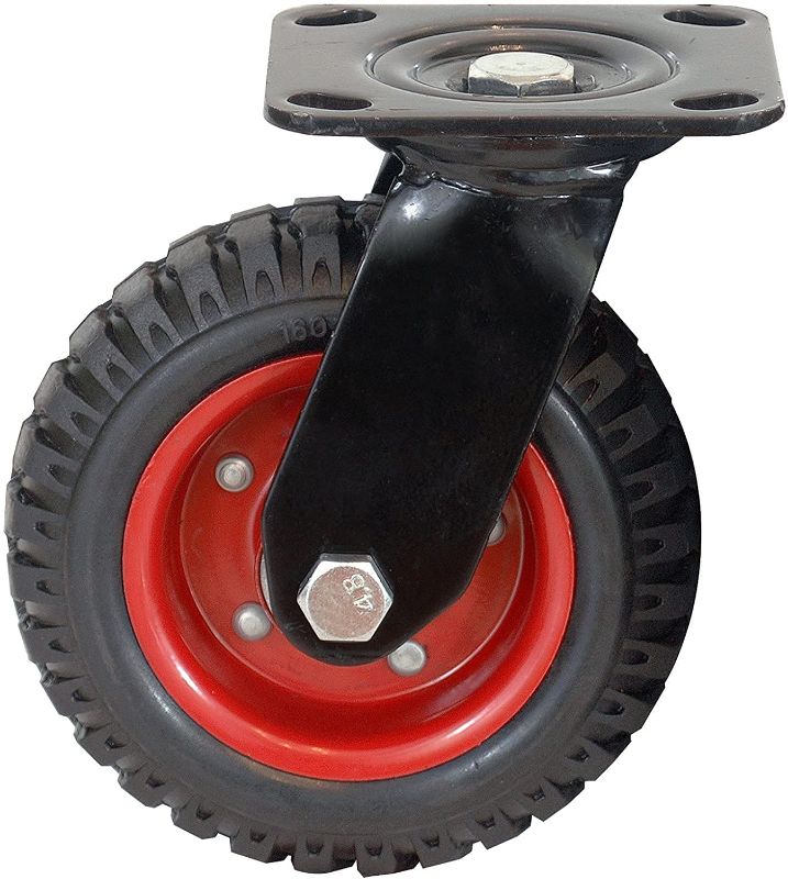 Photo 1 of 4 PACK POWERTEC 17051 Swivel Heavy Duty Industrial Caster, 8” Wheel Rubber Knobby Tread – Black