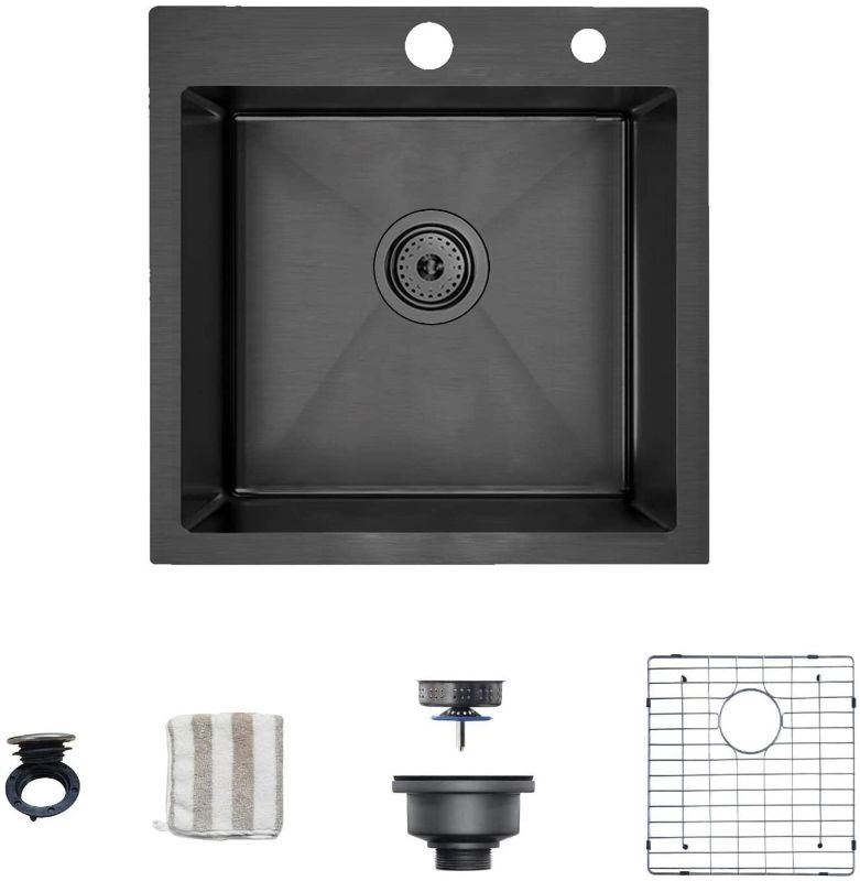 Photo 1 of 18" L x 18" W Dual Mount Kitchen Sink with Basket Strainer (Part number: JF-TS1818R9-075R000NH)
