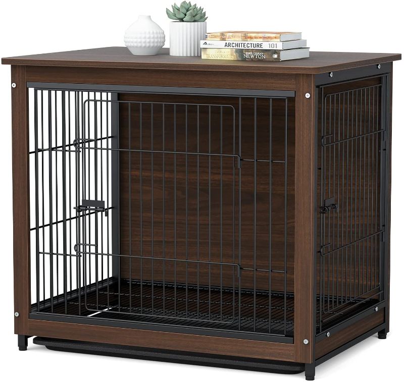 Photo 1 of BingoPaw End Table Dog Crate with Double Door,Wooden Pet Kennel with Floor Tray, Top Detachable, Indoor Dog House for Small Medium Dogs
